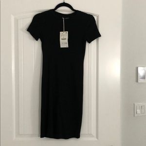 ZARA NWT Black Ribbed Bodycon Dress